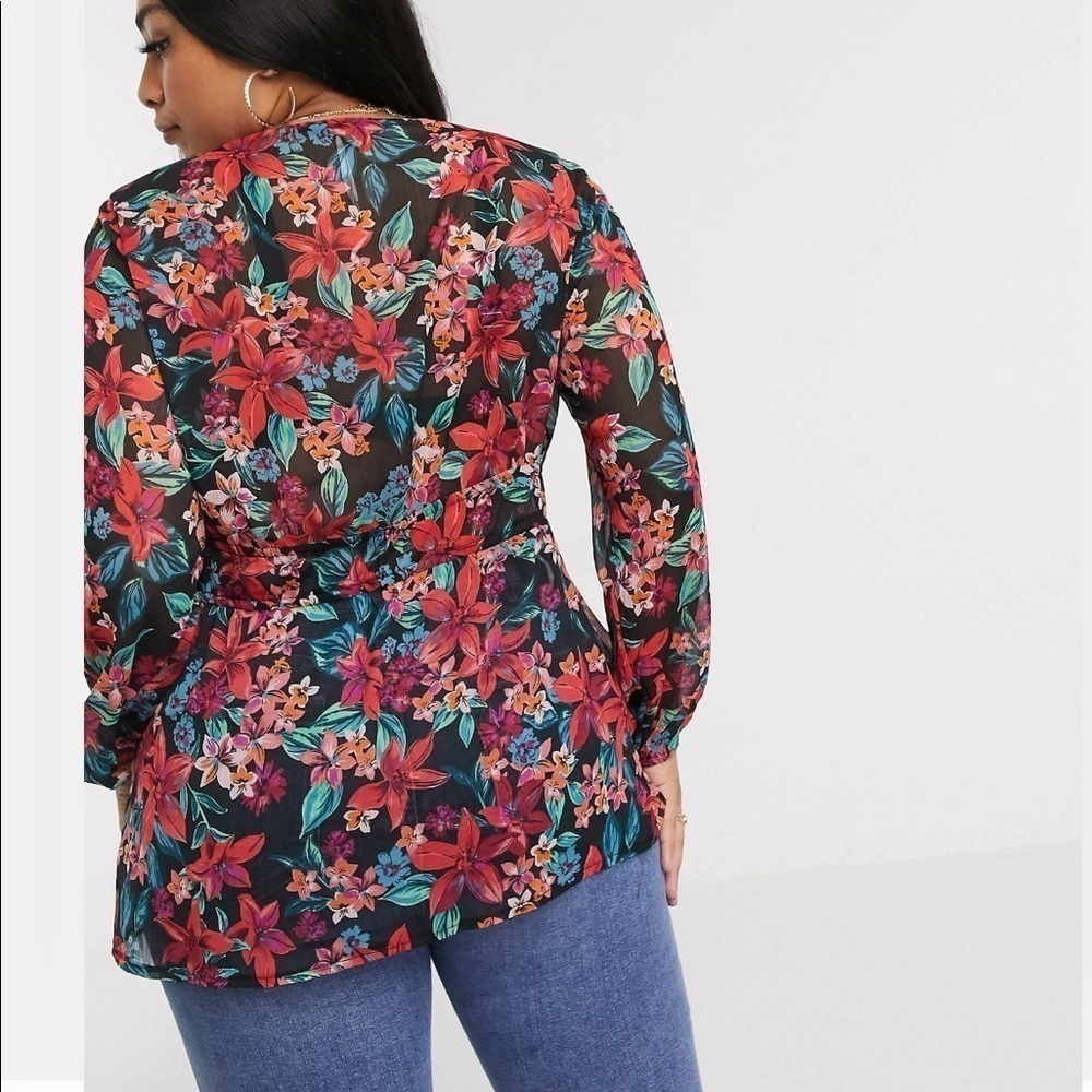 Asos Curve Simplybe tie front kimono blouse floral print US14 - Picture 3 of 9